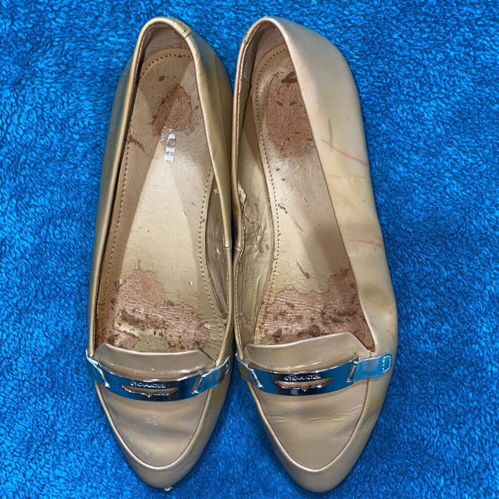 Coach Neutral Tan Patent Leather Ruthie Slip On Loafers Size 7.5
